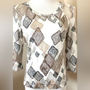 Cotton top 3/4 sleeves knit top round neck geometric pattern soft knit Amber Sun